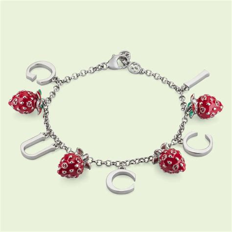 gucci strawberry braclet|Gucci Enamel Strawberry Charm Bracelet .